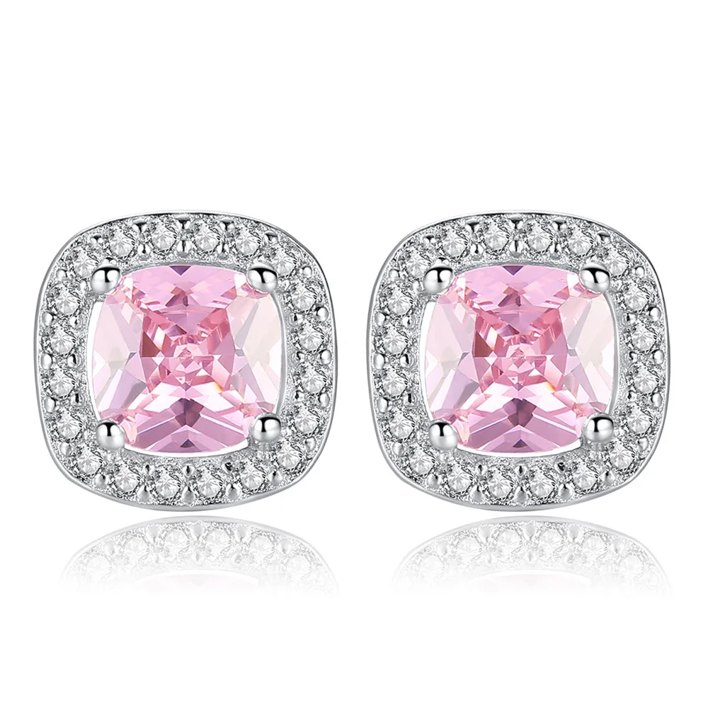 Розовый белый кристалл 925 пробы серебряные серьги-гвоздики цветочный дизайн серьги для женщин серебряные ювелирные изделия Oorbellen - Окраска металла: B-Pink