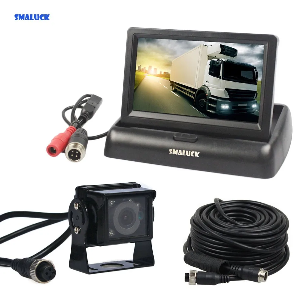 

SMALUCK DC12V-24V 4PIN 4.3inch Reverse Rear View Car Monitor Backup CCD IR Night Vision Bus Truck Car Camera free Car Charger