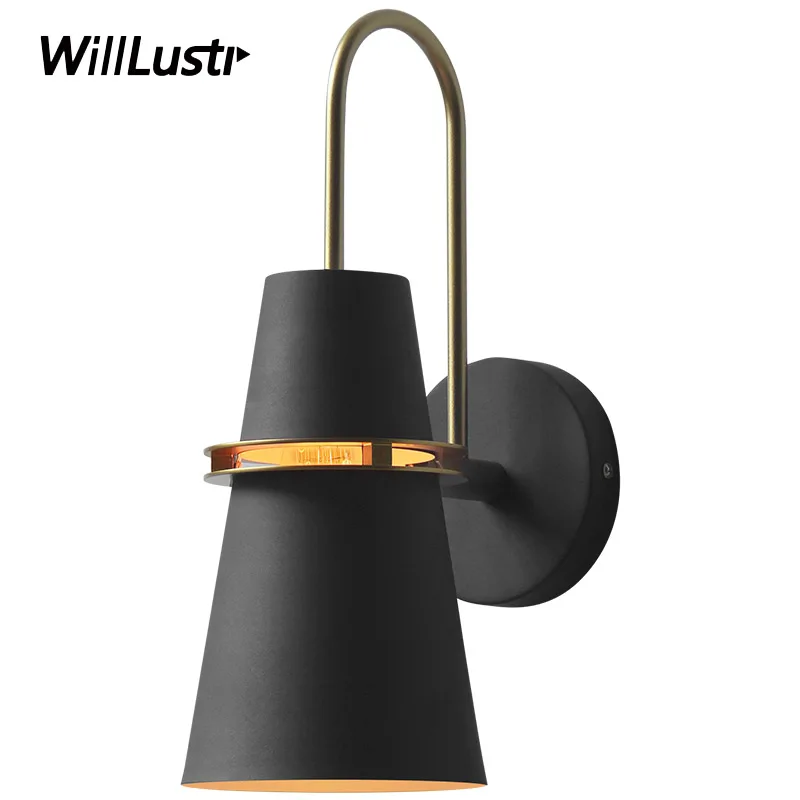 US $108.80 Macaron Color Iron Shade Wall Lamp Horn Shape Trumpet Sconce Nordic Style Bedside Aisle Hotel Restaurant Light Black Blue White