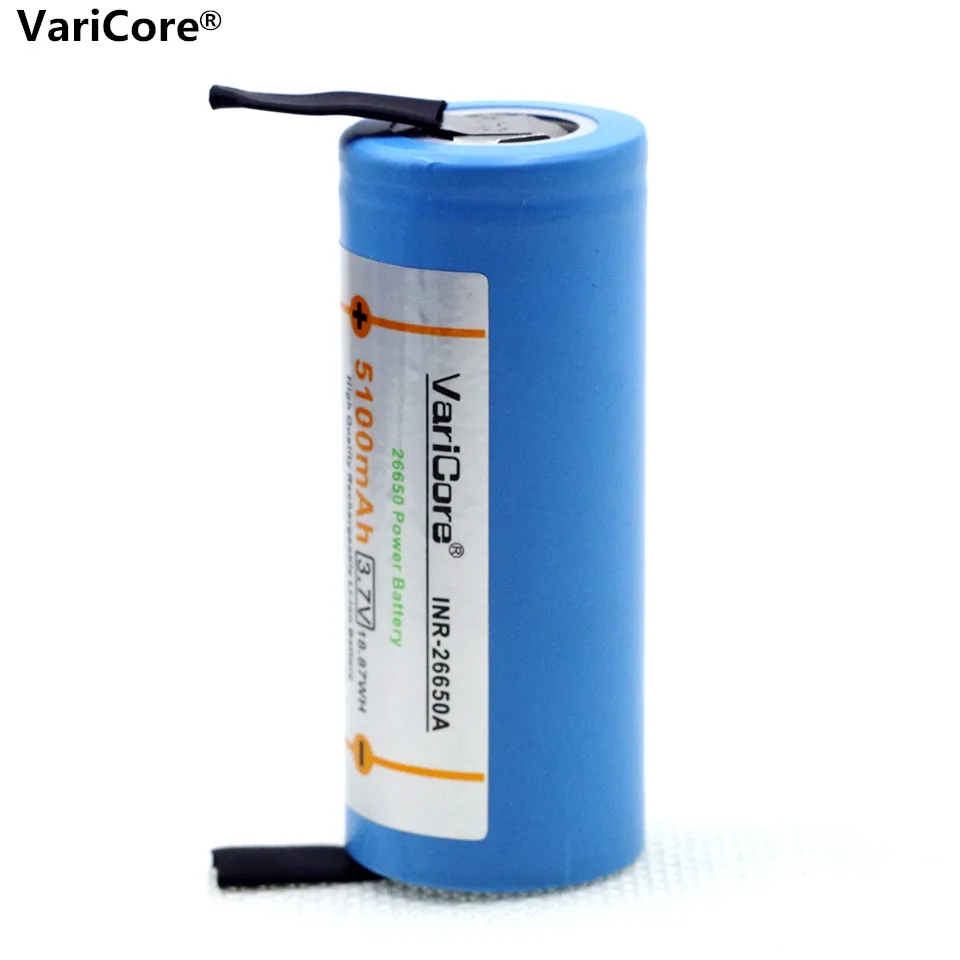 

VariCore new 26650 rechargeable battery, 26650 lithium battery, 3.7V 5000mAh + DIY nickel sheets film for flashlight use