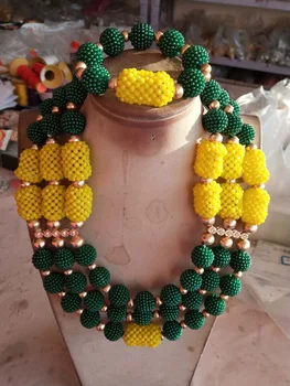 

2018 New Necklaces Set Yellow and Green Crystal Beads Ball Necklace Bracelet Earring Set The Best Gift Free Shipping HX740