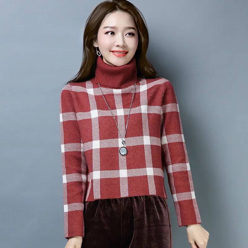 Best Price Brand Sweater Fall Winter Women Sweater New Plaid Knit Double-layer Turtleneck Sweater Loose Bottoming Pullovers Sweater Female Best Price Brand Sweater Fall Winter Women Sweater New Plaid Knit Double-layer Turtleneck Sweater Loose Bottoming Pullovers Sweater Female