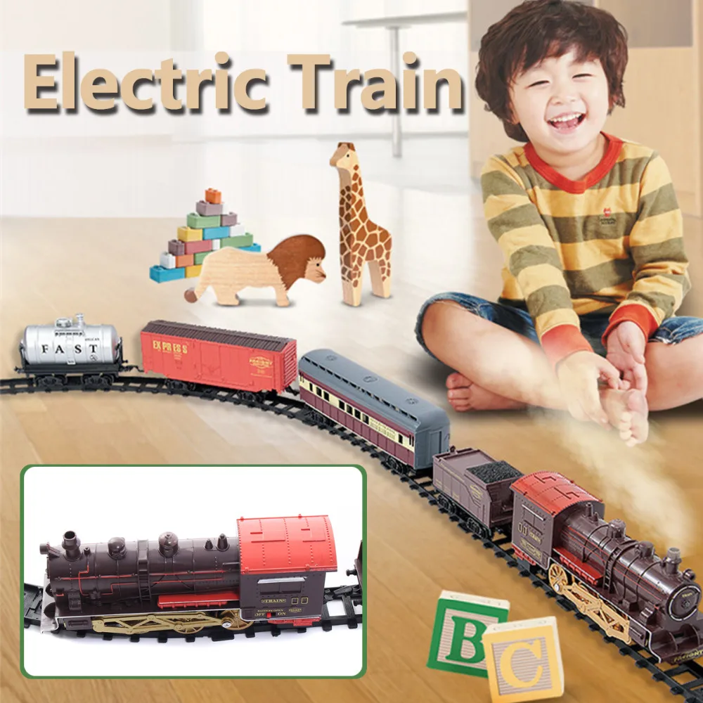 Classic Electric Smoking Assembling Track With Sound Steam Train Kids