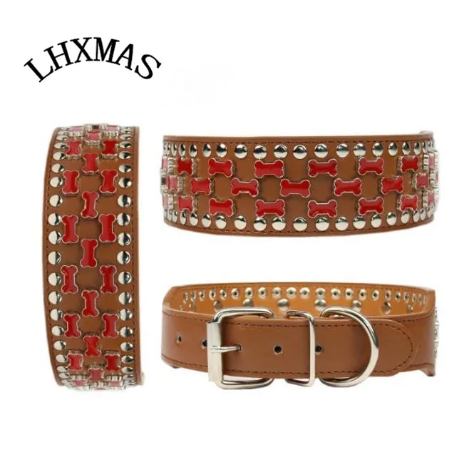 Pet Small Dogs Bone Buckle PU Leather Collar Cat Studded Neck Strap