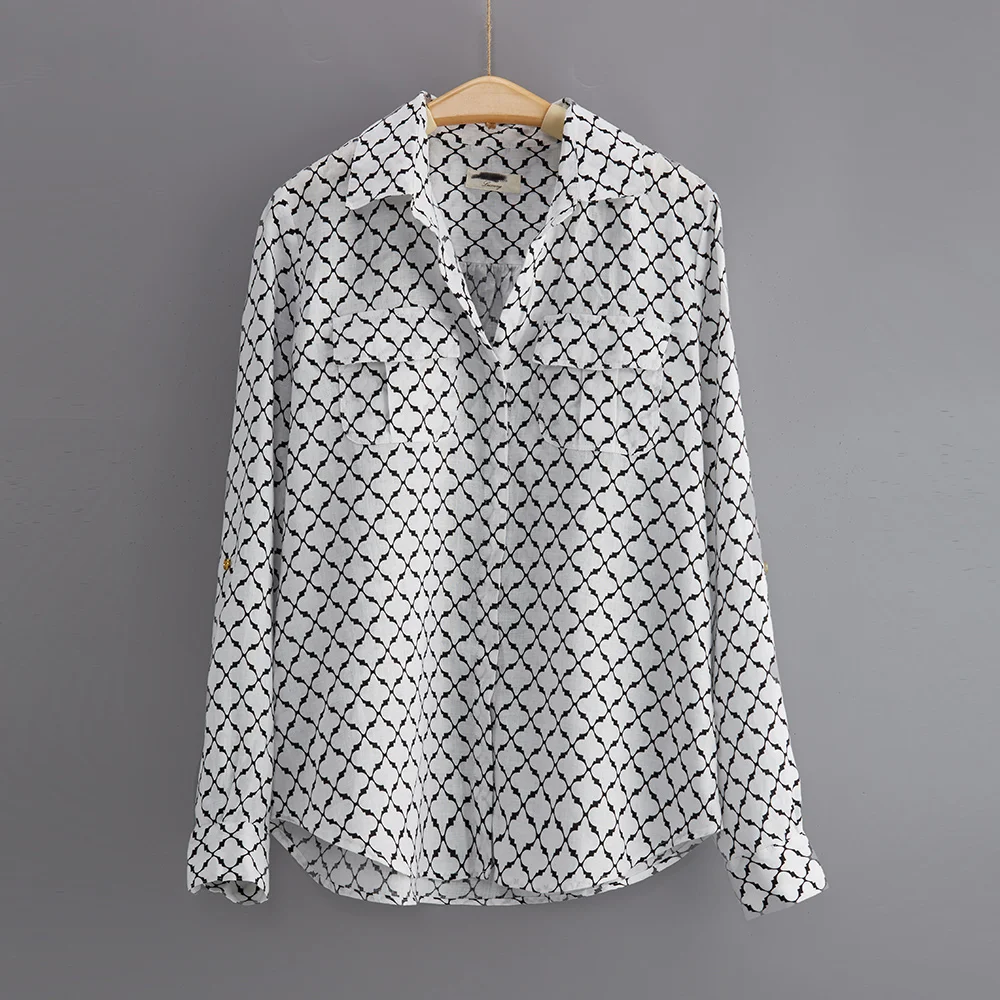 women shirt 2017 fashion geometric basic button casual v-neck full blouse |