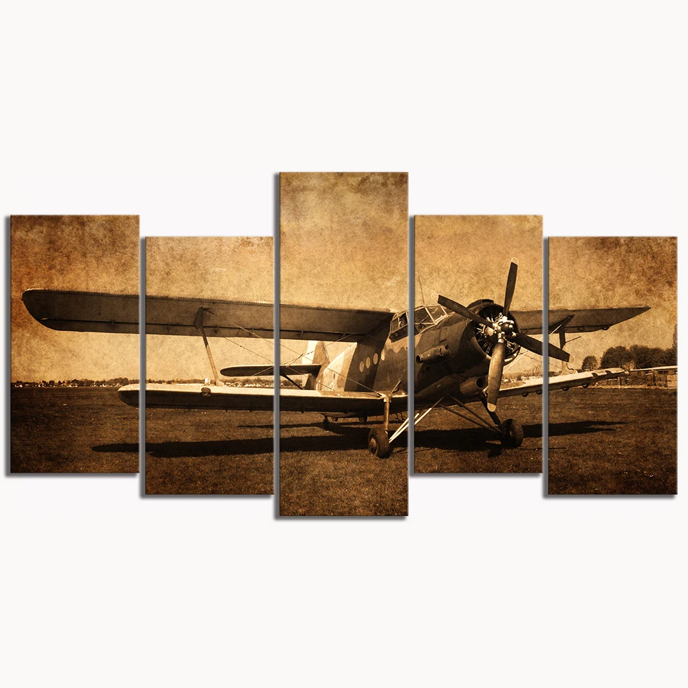 5 Piece Canvas Prints Vintage Aircraft Art Old Plane Picture Wall Decor Paintings Retro Military Aviation Airplane