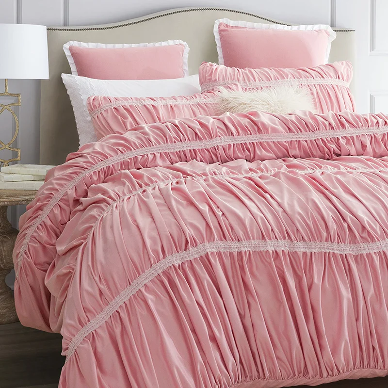 

100% Cotton Bedding Set King Queen Size Bed Set Lace Duvet Cover Bed Sheet Pillowcases High Quality Home Textile Princess