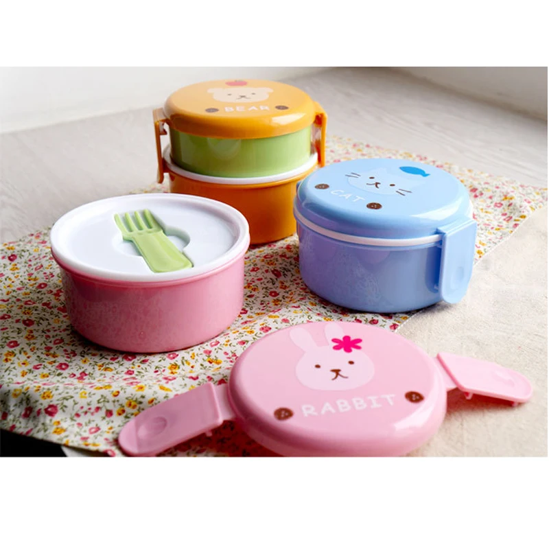 

Cute animal lunch box Japanese double-layer round Mini lunch box Children's lunch box Microwave Box X