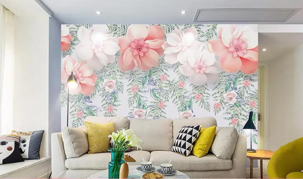 Only beautiful three-dimensional flowers fresh watercolor vine flowers hand-painted background wall painting