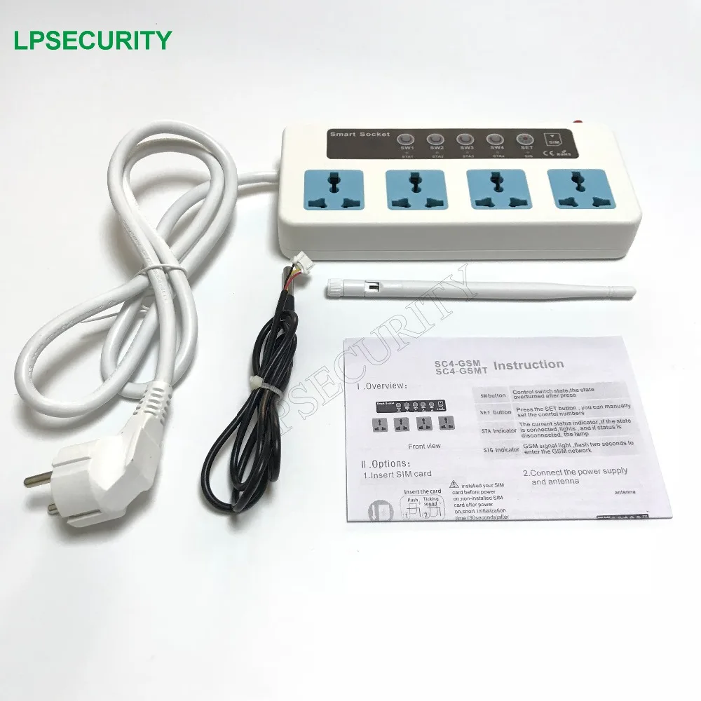 

4 Sockets Remote Control Wireless Mobile Phone GSM Smart Socket Switch SC4-GSM with temperature sensor