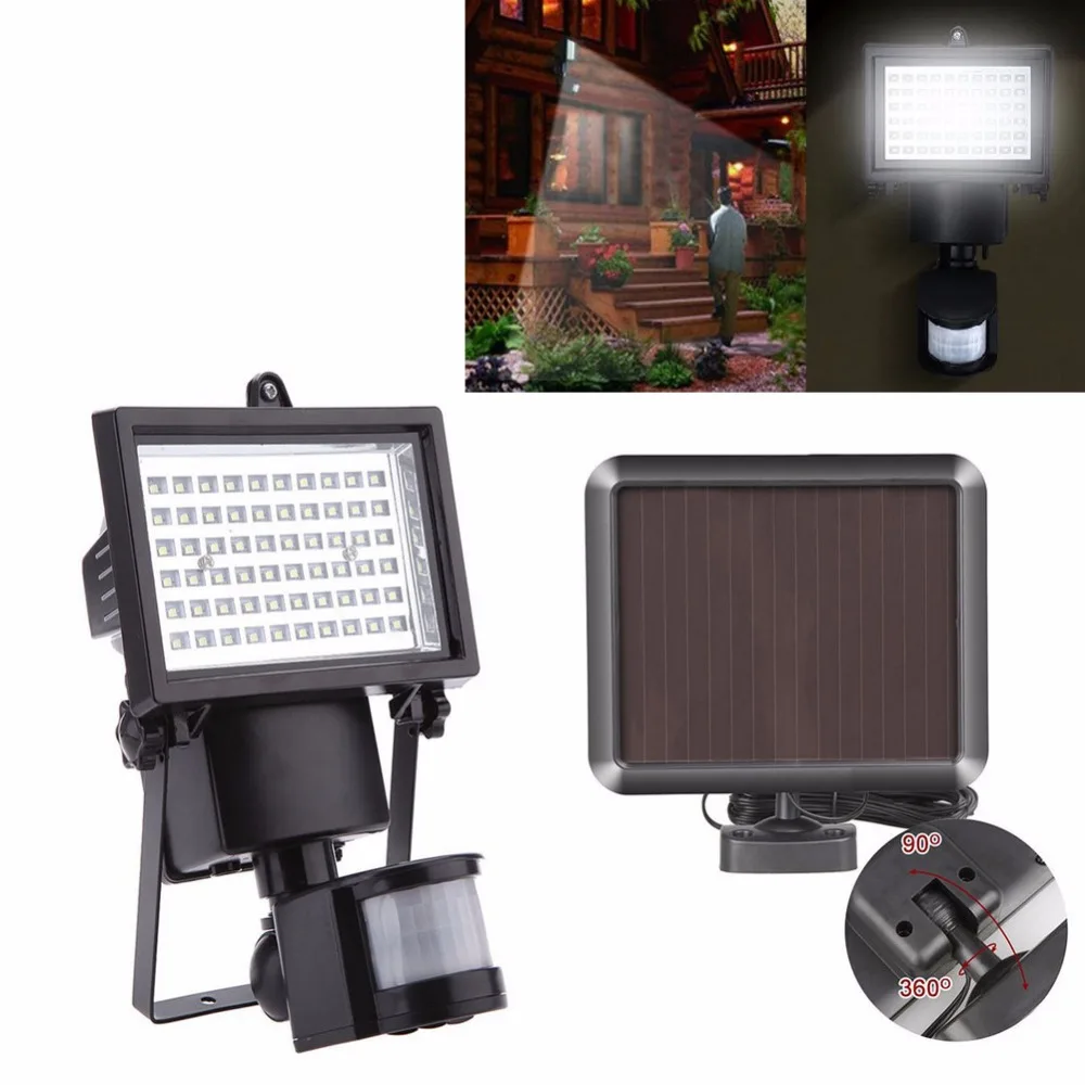 

5pcs IP65 60LED Solar LED Floodlight Outdoor PIR Motion Sensor LED Flood Light Lamp For Garden Path Wal Emergency Cold White