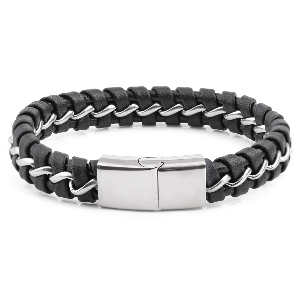 

NIBA Top Quality Man Cowhide Bracelet & Bangle Wrap Weaved Fashion Bracelet with Stainless Steel Delicate Clasp Jewelry