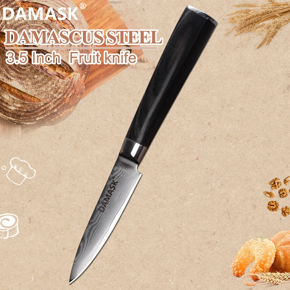 

Damask 3.5 inch Paring Knife Damascus Blade Cooking Chef Damascus Knife 67 Layer Steel VG10 Fruit Knives Vegetable Paring Tools