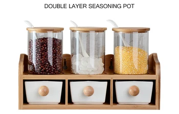 

Sugar Bowl Home Kitchen 6 In 1 Set Double Layers Ceramica Salt Condiment Pot Jars With 3 Spoons Per Set