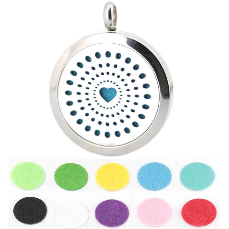10pcs 30mm plain Heart Boom Aromatherapy Essential Oil surgical Stainless Steel Perfume Diffuser Locket Necklace with chain