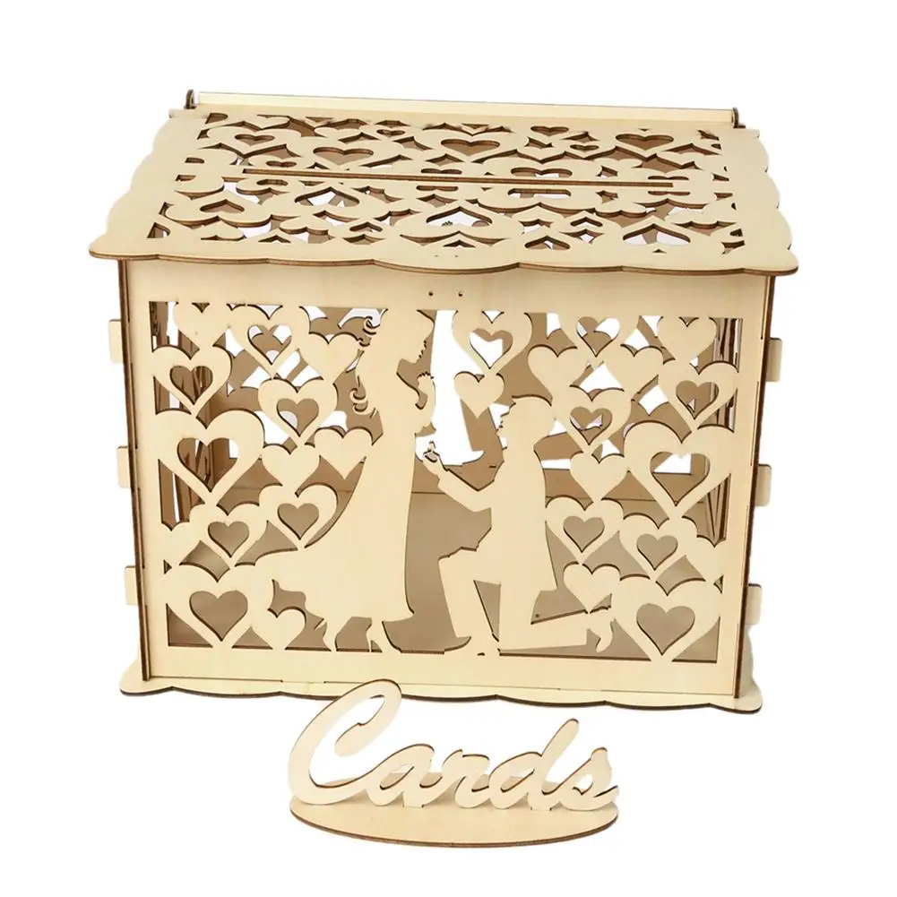 Деревянные Свадебные принадлежности DIY пара олень птица Цветы Сетка Коробка для визиток Свадебная коробка для хранения Коробка для приглашения на свадьбу - Цвет: G