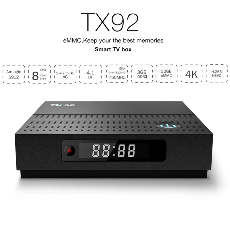 

5pcs TX92 Android 7.1 TV Box with LED Display 3G 32G Amlogic S912 Octa Core Bluetooth 4K Media Player Dual Wifi 2.4G/5G Boxes