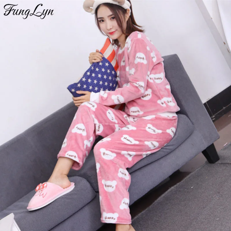 

FL114C Korean Flannel Pyjama Femme Pink Pajamas Pijamas Women Lingerie Pigiama Donna Pizama Damska Pyjamas Women Sleepwear