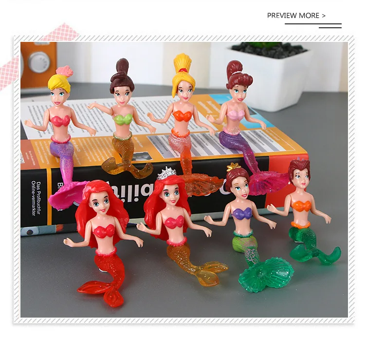 

Princess Toys 8pcs/Lot 8-10cm Anime Figure Princess Ariel Mermaid Action Figure Toy Give Children The Best Birthday Gifts