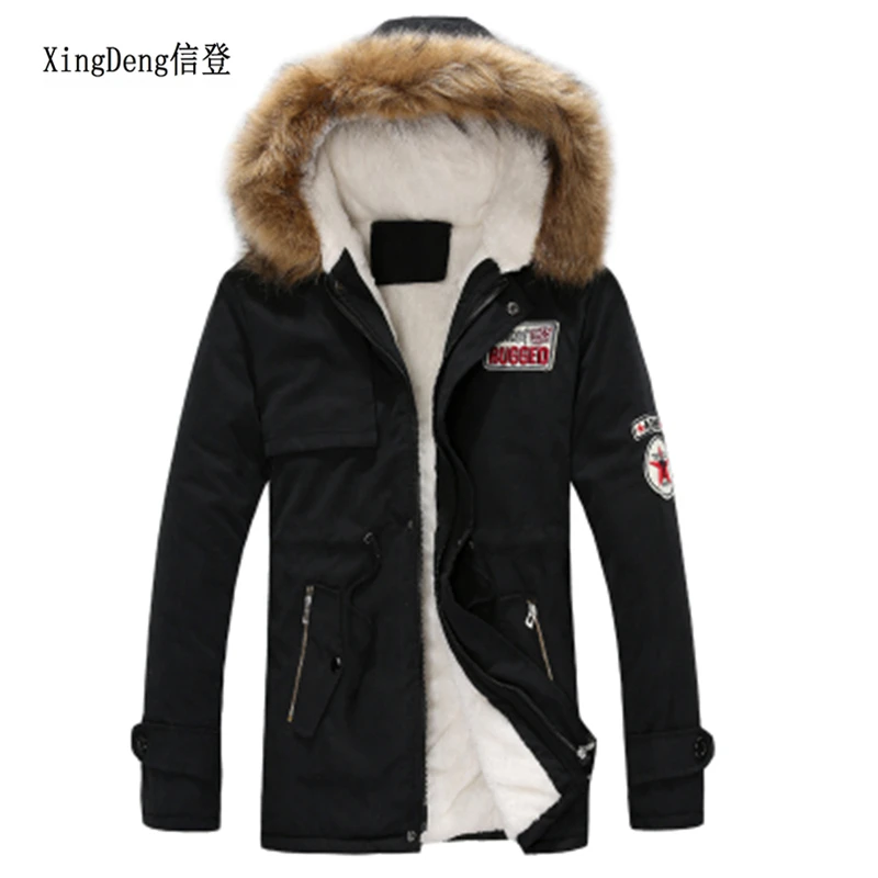 XingDeng новая длинная армейская мужская куртка с меховым воротником, зимний пуховик, парка, Мужская Толстая теплая хлопковая верхняя одежда, куртка размера плюс 4XL - Цвет: Черный