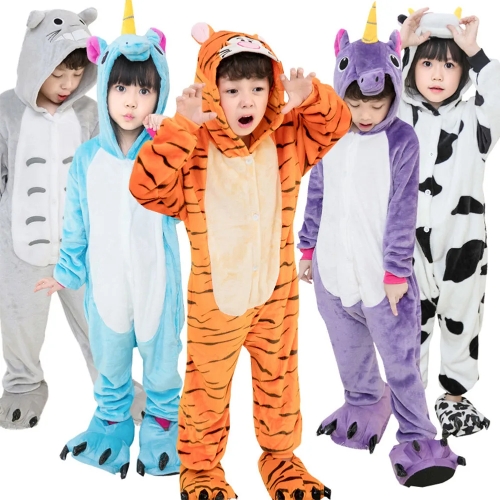 

4 6 8 10 12 Years Baby Boys Girls Pajamas set Winter Children Flannel Animal Unicorn Onesie Sleepwear Pajamas Kids Pyjamas
