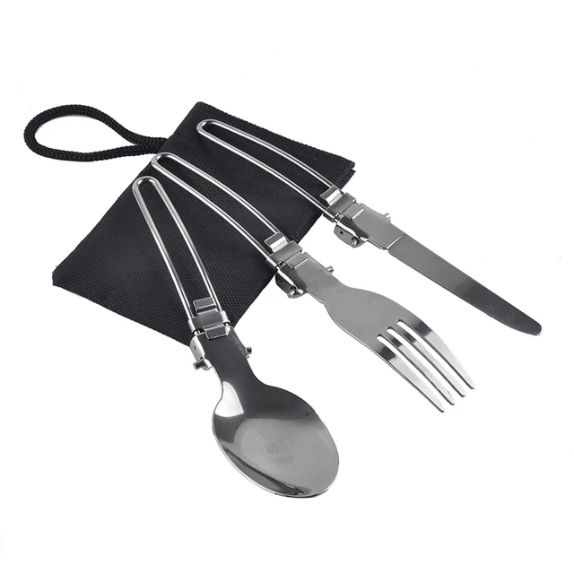 Compact Folding Spoon Fork Utensils Set Travel Camping Kit Tableware Panic