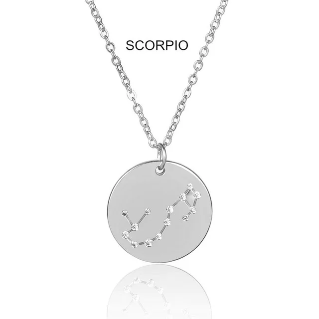 Ingemark 12 Zodiac Constellations Pendant Choker Necklace Birthday Gift Personalized Crystal Leo Libra Women Long Chain Necklace - Окраска металла: Scorpio Silver