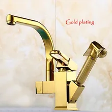 Роскошные медь золото Покрытие кухонная раковина кран смесителя с вытащить спрей