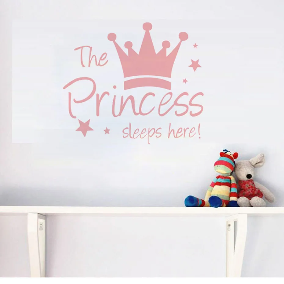 

The Princess Sleep Here Wall Sticker pink crown Home Decor Living Room Decor Removable Vinyl sticker on the wall