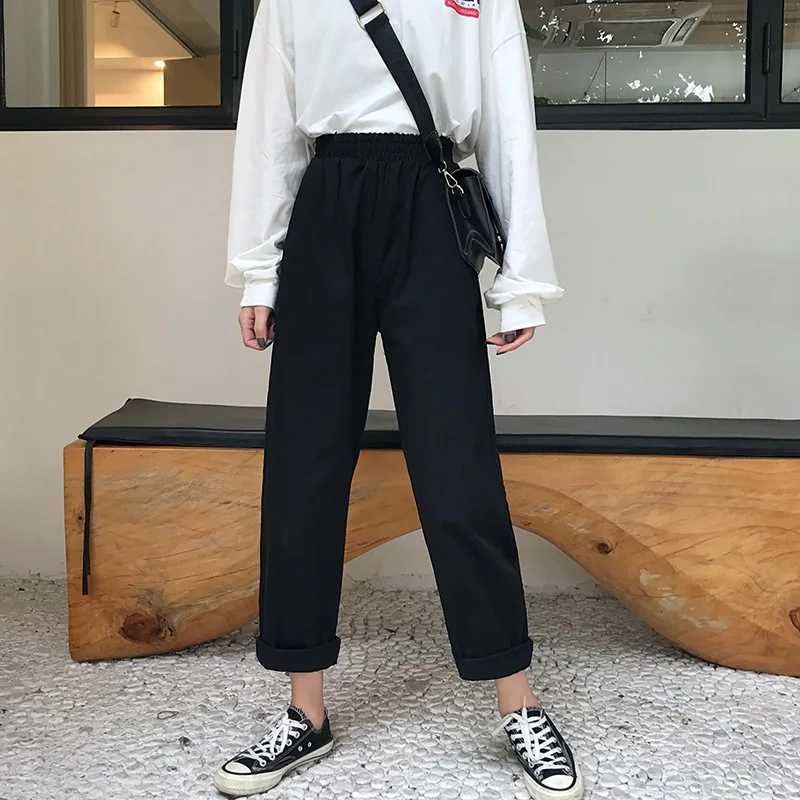 2019 New Women Casual Harajuku Spring Autumn Long Trousers Solid Elastic High Waist Pants Ankle Length Slimming pantalon femme 2019 New Women Casual Harajuku Spring Autumn Long Trousers Solid Elastic High Waist Pants Ankle Length Slimming pantalon femme