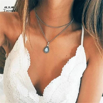 

Tocona Bohemian Water Drop Crystal Charm Chokers Necklaces for Women Silver Color Chain Chokers Collar Statement Jewelry 4835