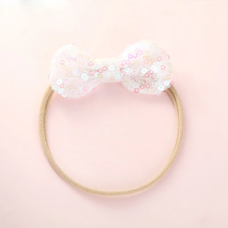 #10Fashion Shiny Baby Girl Nylon Elastic Headband Mini Ring Lace Bowknot Headdress Solid Color Newborn Baby Princess Headwear