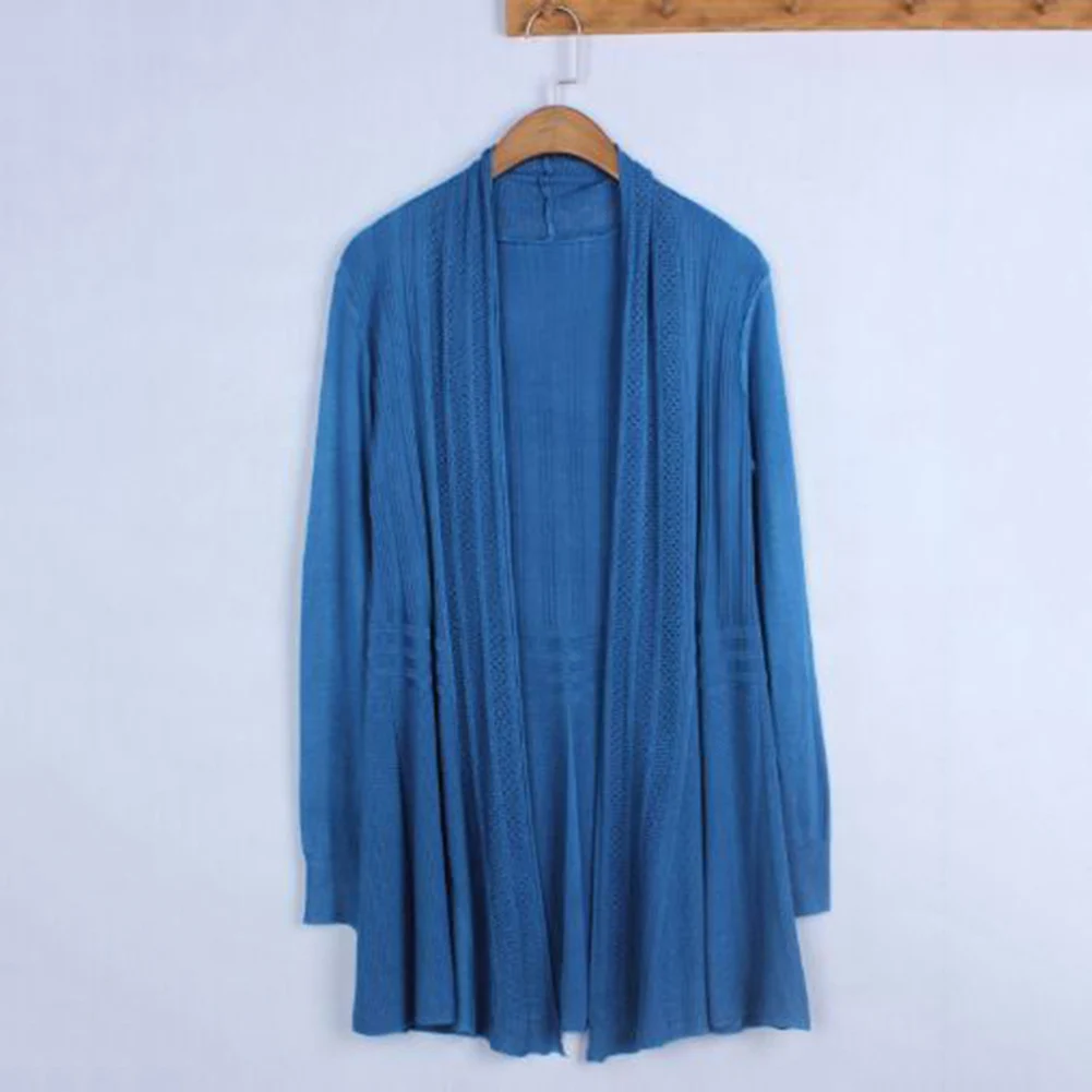 denim Сплошной цвет длинный рукав свободный свитер для женщин Весна Лето офис женский кардиган тонкая верхняя одежда горячая распродажа - Цвет: denim