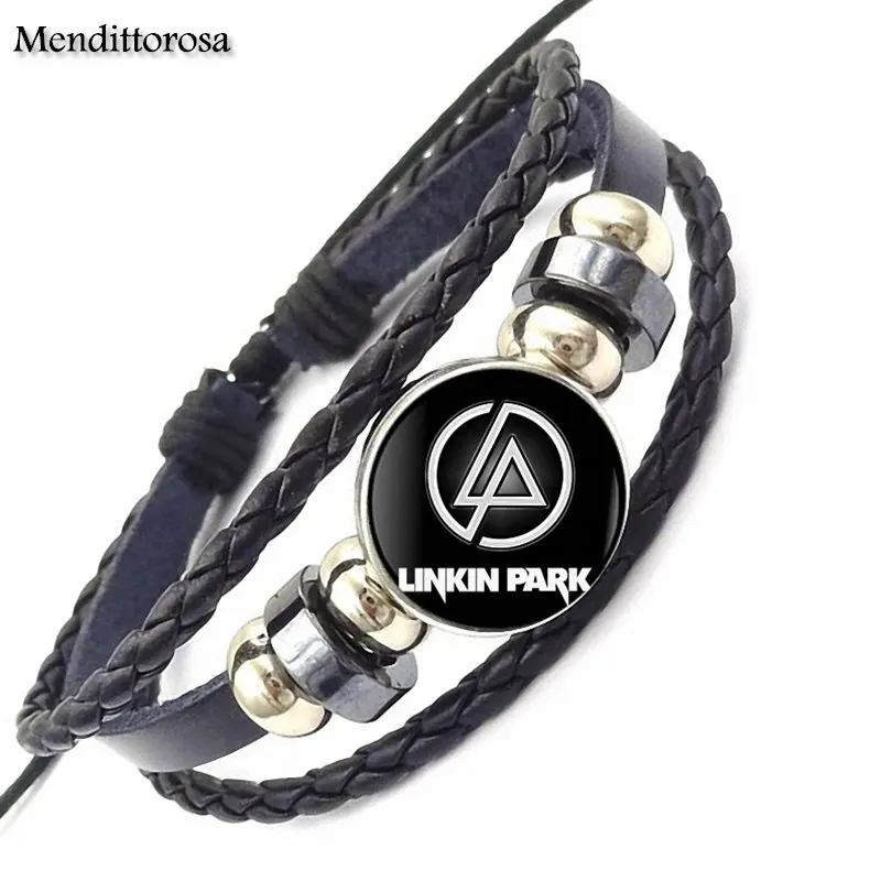 Linkin Park фирменный Ювелирный модный браслет из черной кожи, стеклянный браслет макси для ребенка