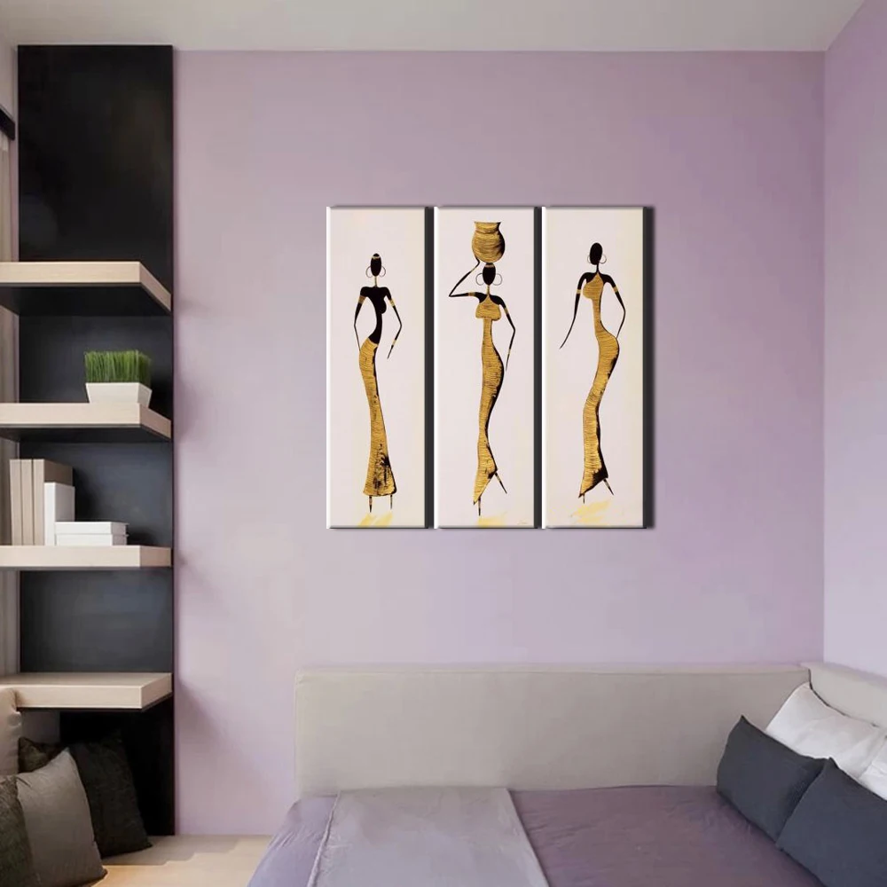 Moderne abstrakte afrikanische frau bilder 3 stück leinwand kunst innenraum dekoration handgemachte ölgemälde für wohnzimmer
