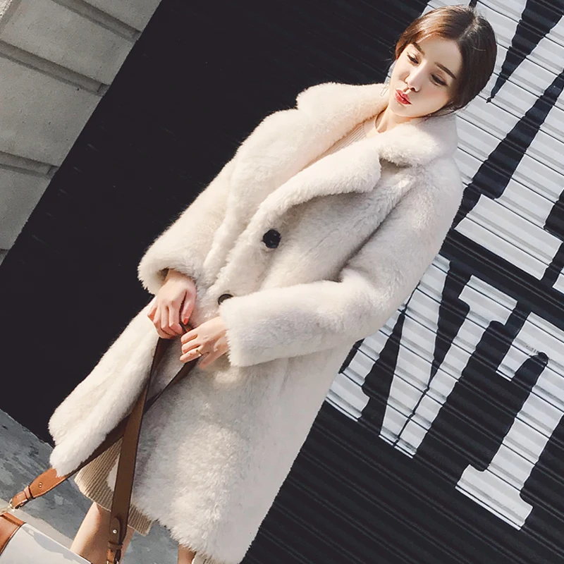 Imitation lamb fur coat in the long section sheep