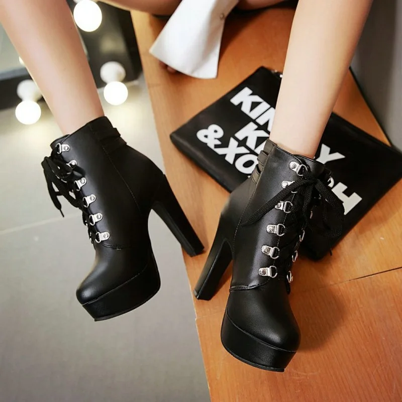 

2018 autumn and winter fashion high heel and ankle boots new Martin boots female round head waterproof platform women's boots