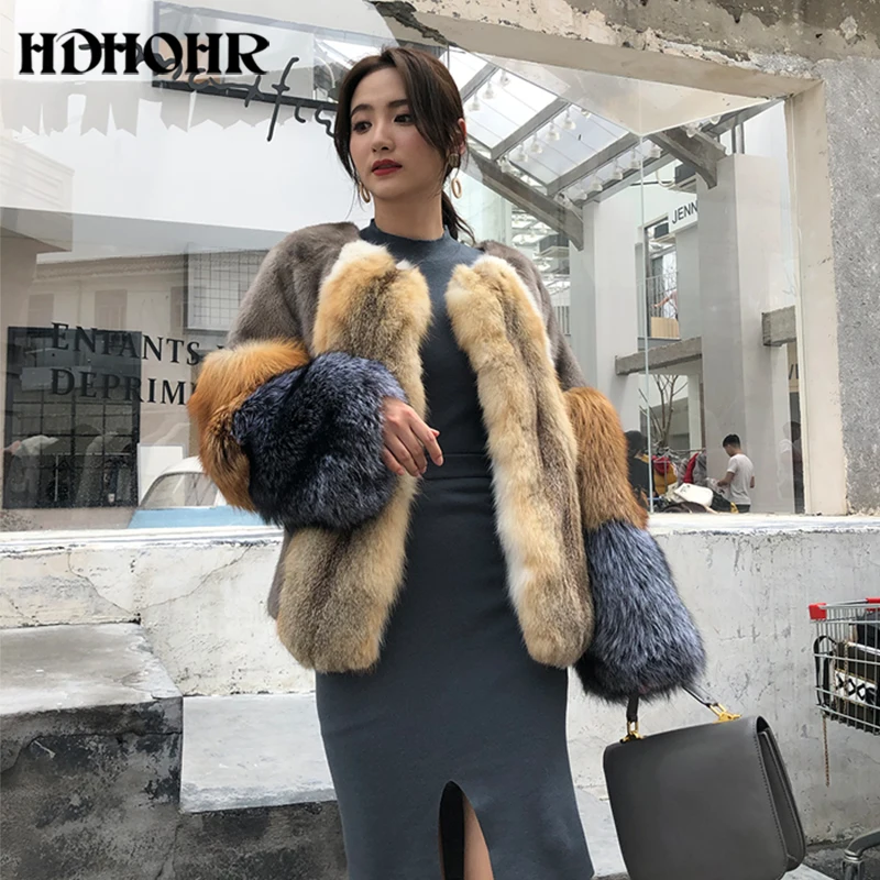 HDHOHR New Women's Real Fur Coats Natural Mink Fur Coats Fashion Warm Winter Fur Jackets Short Fox Fur Parka For Female