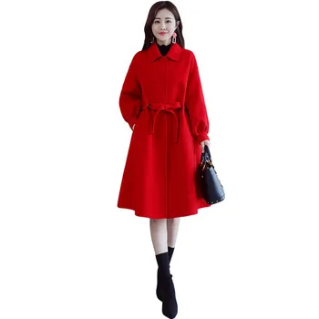 

Autumn Winter Women Woolen Coat 2018 New Medium Long Jacket Large Size Slim Outerwear Thickening Goddess With Woolen Coat DD0796