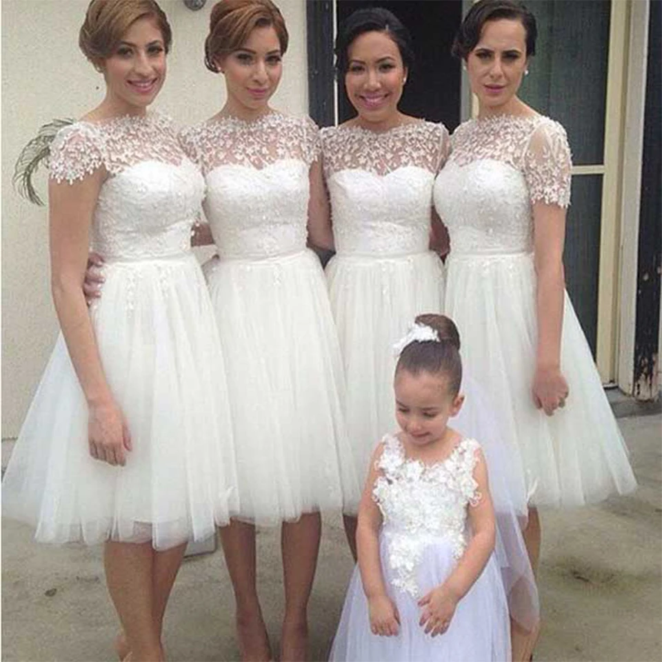Wedding Ivory Bridesmaid Dresses popular ivory bridesmaid dresses buy cheap cute short with sleeves tulle appliques knee length dress beautiful gowns