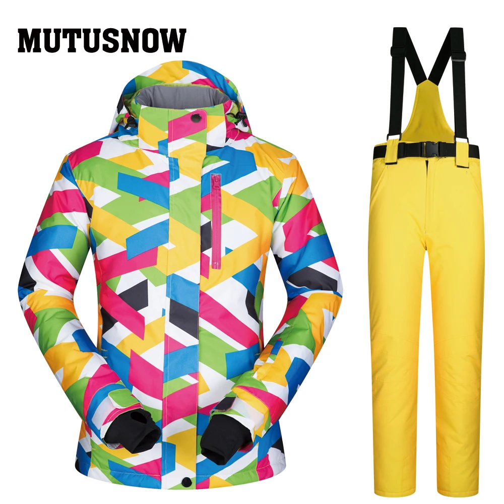 MUTUSNOW 2019 جديد جودة عالية النساء بدلة تزلج الماركات الإناث الثلوج السراويل يحدد يندبروف ماء الملابس الشتاء على الجليد سترة