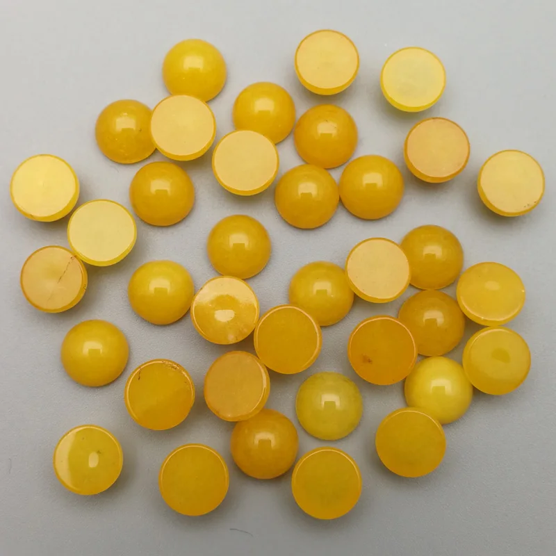 

Fashion yellow color stone beads charms 8mm round cab cabochon no hole for jewelry Accessories Wholesale 50pcs/lot free shipping