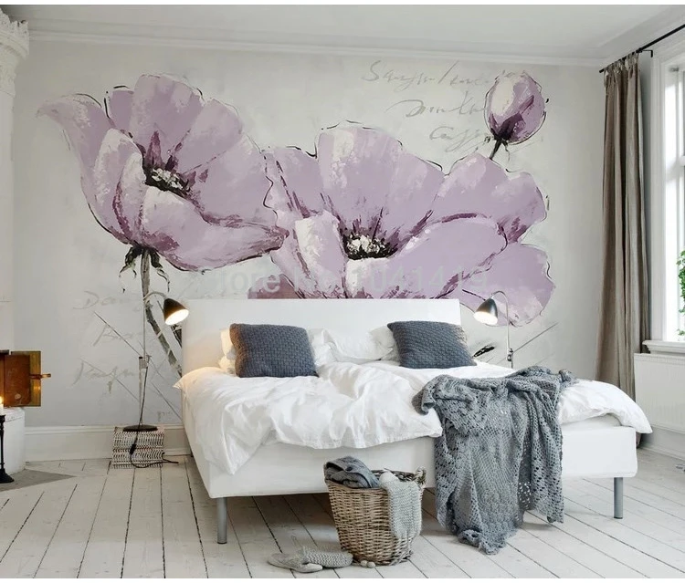 Пользовательские Настенные обои 3D красивые фиолетовые цветы живопись гостиная спальня домашний декор задний план стены в скандинавском стиле фрески