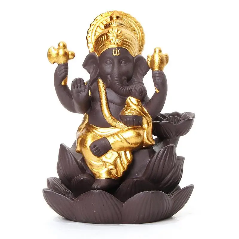 Китайский Лотос подставка для ароматических палочек Ganesha ладан водопад горелка Керамическая животное Золотая курильница с обратным