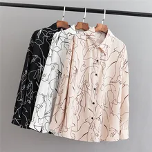 Корейская версия, свободные рубашки, Топ для женщин, весна-лето, плюс размер, 4XL, с длинным рукавом, с принтом, блузки, женская мода, шифоновые блузки, G91