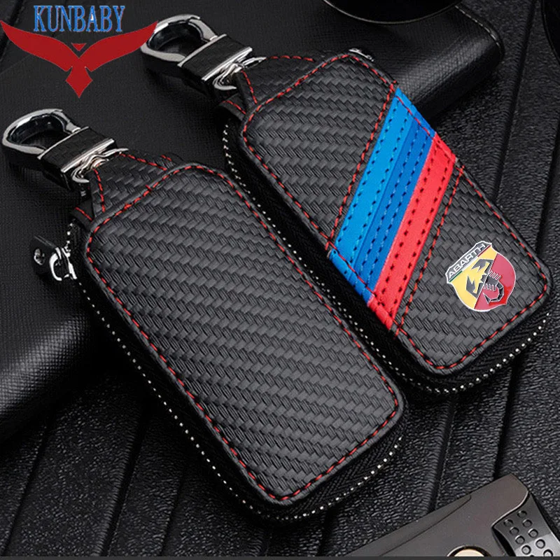 

KUNBABY Top Men/Women's New Fashion Carbon Car Keys Bag Keys Chains Case Holder Leather Key Wallet For ABARTH
