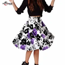 THUNDERSTAR женские юбки Летняя женская юбка винтажная Цветочная Печать Высокая талия вечернее платье в складку миди Скейтер юбки Saias