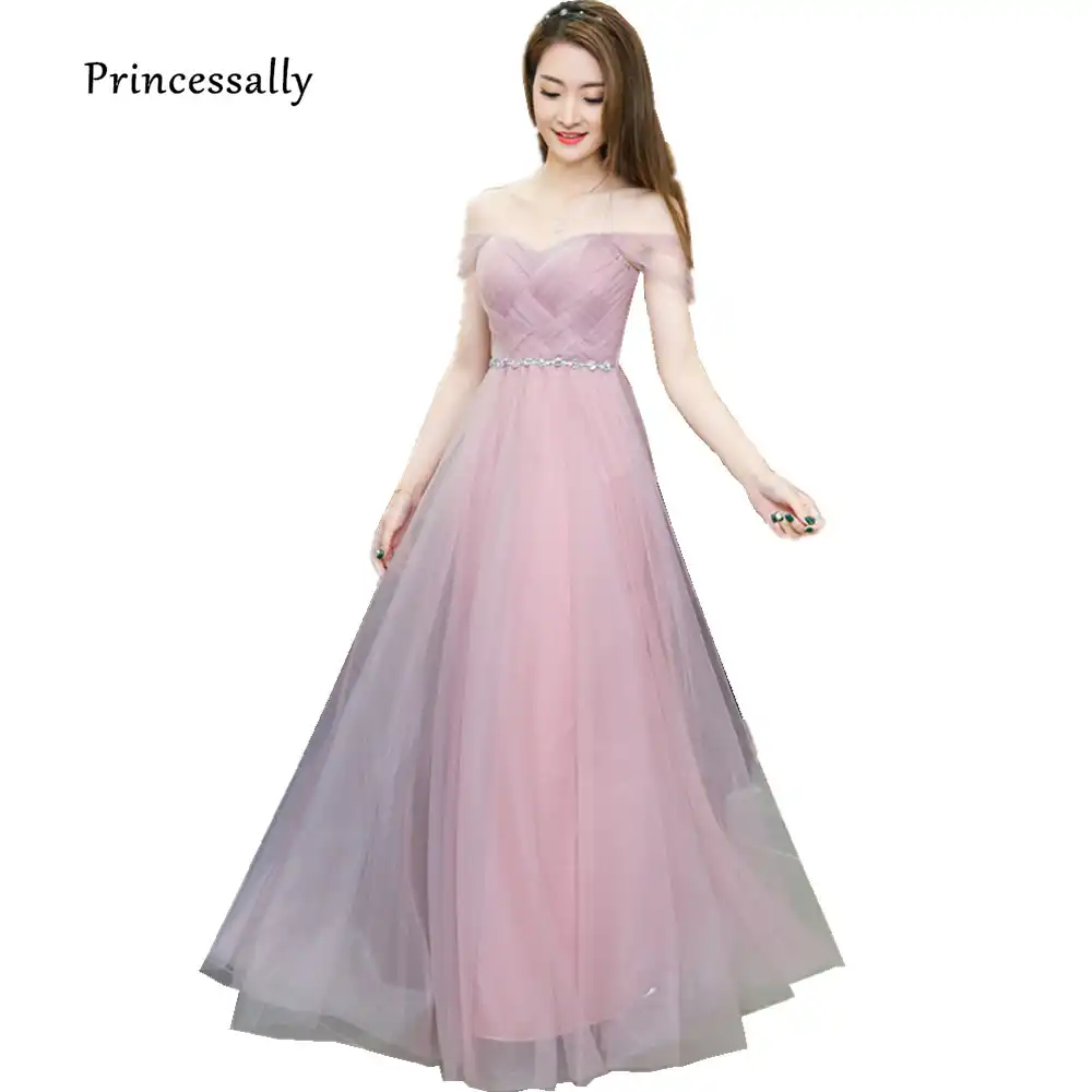 Dusty Pink Long Bridesmaid Dress Sweetheart Tulle Cheap Pleated Prom