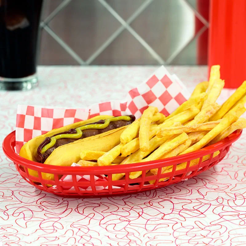 6PCS French Fries Fast Food Plastic Basket Sandwich Hot Dog Hamburger Tray Black