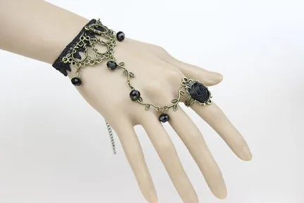 Готический браслет черный кружевной палец рука цепь ЖГУТ женский браслет Металлический Кристалл Шарм стимпанк Леди Винтажные Ювелирные изделия